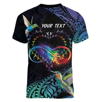 Polynesian Cancers Awareness Women V-Neck T-Shirt Hummingbird - Fly High Until We Meet Again