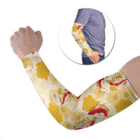 Beige Palaka Hawaii Aloha Arm Sleeves Koi Pond Mix Ilima Flowers - Polynesian Pride