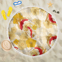 Beige Palaka Hawaii Aloha Beach Blanket Koi Pond Mix Ilima Flowers - Polynesian Pride