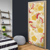 Beige Palaka Hawaii Aloha Door Cover Koi Pond Mix Ilima Flowers - Polynesian Pride