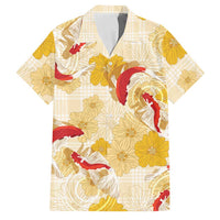 Beige Palaka Hawaii Aloha Family Matching Long Sleeve Bodycon Dress and Hawaiian Shirt Koi Pond Mix Ilima Flowers - Polynesian Pride