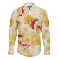 Beige Palaka Hawaii Aloha Family Matching Mermaid Dress and Hawaiian Shirt Koi Pond Mix Ilima Flowers - Polynesian Pride