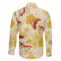 Beige Palaka Hawaii Aloha Family Matching Mermaid Dress and Hawaiian Shirt Koi Pond Mix Ilima Flowers - Polynesian Pride