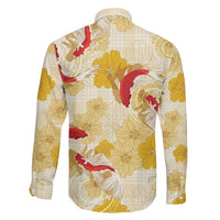 Beige Palaka Hawaii Aloha Family Matching Summer Maxi Dress and Hawaiian Shirt Koi Pond Mix Ilima Flowers - Polynesian Pride