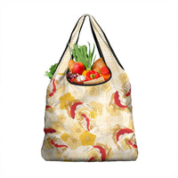 Beige Palaka Hawaii Aloha Grocery Bag Koi Pond Mix Ilima Flowers - Polynesian Pride