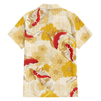 Beige Palaka Hawaii Aloha Hawaiian Shirt Koi Pond Mix Ilima Flowers - Polynesian Pride