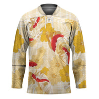 Beige Palaka Hawaii Aloha Hockey Jersey Koi Pond Mix Ilima Flowers - Polynesian Pride