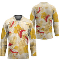 Beige Palaka Hawaii Aloha Hockey Jersey Koi Pond Mix Ilima Flowers - Polynesian Pride