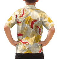 Beige Palaka Hawaii Aloha Kid Hawaiian Shirt Koi Pond Mix Ilima Flowers - Polynesian Pride