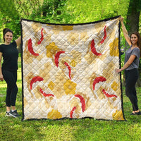 Beige Palaka Hawaii Aloha Quilt Koi Pond Mix Ilima Flowers - Polynesian Pride