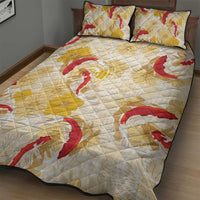 Beige Palaka Hawaii Aloha Quilt Bed Set Koi Pond Mix Ilima Flowers LT7 - Polynesian Pride