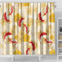 Beige Palaka Hawaii Aloha Shower Curtain Koi Pond Mix Ilima Flowers - Polynesian Pride