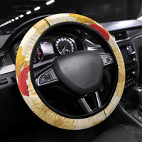 Beige Palaka Hawaii Aloha Steering Wheel Cover Koi Pond Mix Ilima Flowers - Polynesian Pride