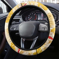 Beige Palaka Hawaii Aloha Steering Wheel Cover Koi Pond Mix Ilima Flowers - Polynesian Pride