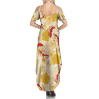 Beige Palaka Hawaii Aloha Summer Maxi Dress Koi Pond Mix Ilima Flowers - Polynesian Pride
