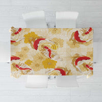 Beige Palaka Hawaii Aloha Tablecloth Koi Pond Mix Ilima Flowers - Polynesian Pride