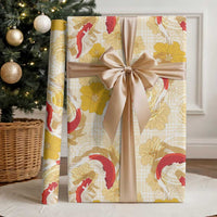 Beige Palaka Hawaii Aloha Wrapping Paper Koi Pond Mix Ilima Flowers