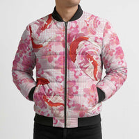 Pink Palaka Hawaii Aloha Bomber Puffer Jacket Koi Pond Mix Sakura - Polynesian Pride