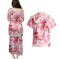 Pink Palaka Hawaii Aloha Couples Matching Puletasi and Hawaiian Shirt Koi Pond Mix Sakura LT7 - Polynesian Pride
