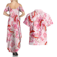 Pink Palaka Hawaii Aloha Couples Matching Summer Maxi Dress and Hawaiian Shirt Koi Pond Mix Sakura - Polynesian Pride