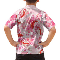 Pink Palaka Hawaii Aloha Family Matching Off Shoulder Maxi Dress and Hawaiian Shirt Koi Pond Mix Sakura - Polynesian Pride