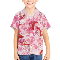 Pink Palaka Hawaii Aloha Family Matching Off Shoulder Maxi Dress and Hawaiian Shirt Koi Pond Mix Sakura - Polynesian Pride