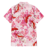 Pink Palaka Hawaii Aloha Family Matching Off Shoulder Short Dress and Hawaiian Shirt Koi Pond Mix Sakura - Polynesian Pride