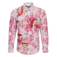 Pink Palaka Hawaii Aloha Family Matching Off Shoulder Short Dress and Hawaiian Shirt Koi Pond Mix Sakura - Polynesian Pride