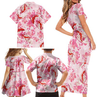Pink Palaka Hawaii Aloha Family Matching Short Sleeve Bodycon Dress and Hawaiian Shirt Koi Pond Mix Sakura - Polynesian Pride