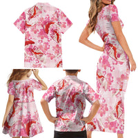 Pink Palaka Hawaii Aloha Family Matching Short Sleeve Bodycon Dress and Hawaiian Shirt Koi Pond Mix Sakura - Polynesian Pride
