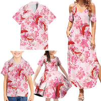 Pink Palaka Hawaii Aloha Family Matching Summer Maxi Dress and Hawaiian Shirt Koi Pond Mix Sakura - Polynesian Pride