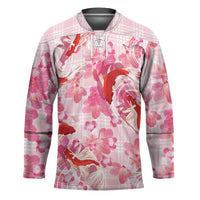 Pink Palaka Hawaii Aloha Hockey Jersey Koi Pond Mix Sakura LT7 Unisex Pink - Polynesian Pride