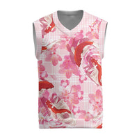 Pink Palaka Hawaii Aloha Christmas Knitted V-Neck Vest Koi Pond Mix Sakura - Polynesian Pride