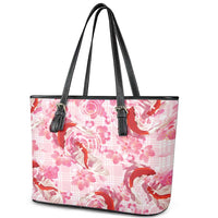 Pink Palaka Hawaii Aloha Leather Tote Bag Koi Pond Mix Sakura - Polynesian Pride
