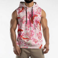 Pink Palaka Hawaii Aloha Sleeveless Hoodie Koi Pond Mix Sakura - Polynesian Pride
