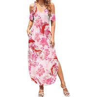 Pink Palaka Hawaii Aloha Summer Maxi Dress Koi Pond Mix Sakura - Polynesian Pride