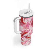 Pink Palaka Hawaii Aloha Tumbler With Handle Koi Pond Mix Sakura - Polynesian Pride