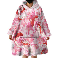 Pink Palaka Hawaii Aloha Wearable Blanket Hoodie Koi Pond Mix Sakura - Polynesian Pride