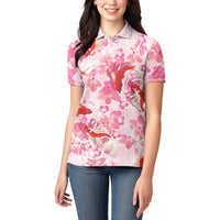 Pink Palaka Hawaii Aloha Women Polo Shirt Koi Pond Mix Sakura - Polynesian Pride