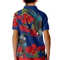 New Zealand Pohutukawa with Tui Birds Kid Polo Shirt Version 2 LT7 - Polynesian Pride