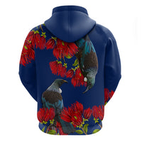 New Zealand Pohutukawa with Tui Birds Zip Hoodie Version 2 LT7 - Polynesian Pride