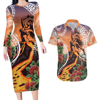 Hawaii Women's Day Tribal Couples Matching Long Sleeve Bodycon Dress and Hawaiian Shirt Pele Honua Mea
