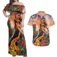 Hawaii Women's Day Tribal Couples Matching Off Shoulder Maxi Dress and Hawaiian Shirt Pele Honua Mea