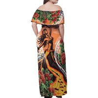 Hawaii Women's Day Tribal Family Matching Off Shoulder Maxi Dress and Hawaiian Shirt Pele Honua Mea