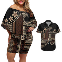 Samoa Siapo Mamanu Couples Matching Off Shoulder Short Dress and Hawaiian Shirt Waves Motifs