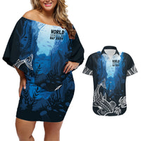 World Ocean Day Pasifika Couples Matching Off Shoulder Short Dress and Hawaiian Shirt Awaken New Depths