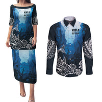 World Ocean Day Pasifika Couples Matching Puletasi and Long Sleeve Button Shirt Awaken New Depths LT7 Blue - Polynesian Pride