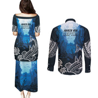 World Ocean Day Pasifika Couples Matching Puletasi and Long Sleeve Button Shirt Awaken New Depths LT7 - Polynesian Pride