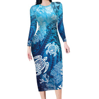 Hawaii World Ocean Day Family Matching Long Sleeve Bodycon Dress and Hawaiian Shirt Kakau Turtles