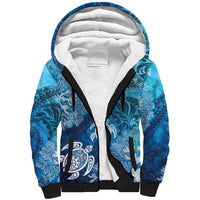 Hawaii World Ocean Day Sherpa Hoodie Kakau Turtles LT7 Unisex Blue - Polynesian Pride